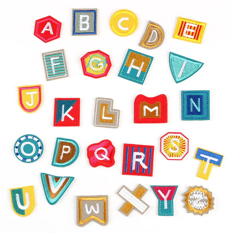 

(26 English Alphabet can Choose) Letters Embroidery Patches for Clothing DIY Stripes Appliques Clothes Stickers Iron on Badge @P