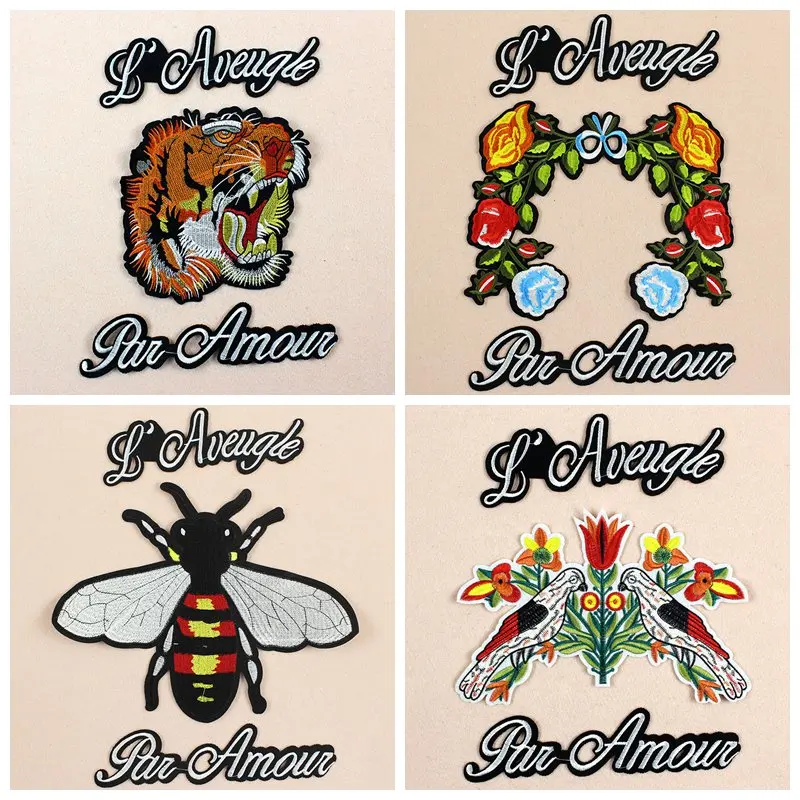 

Embroidery large tiger patch, Embroidery applique patch fleece jacket diy fashion decorative decal cartoon patch the bees