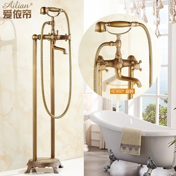 

Bathtub Faucet Brass Brushed Floor Stand Bathroom Faucet Rain Shower Handheld Luxury Telephone Bath Shower Mixer Tap YD-881