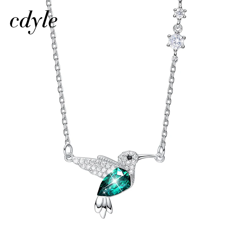 Cdyle Hummingbird ювелирные изделия 925 пробы серебряное звено цепи ожерелье украшено кристаллами женщин кулон - Окраска металла: Green