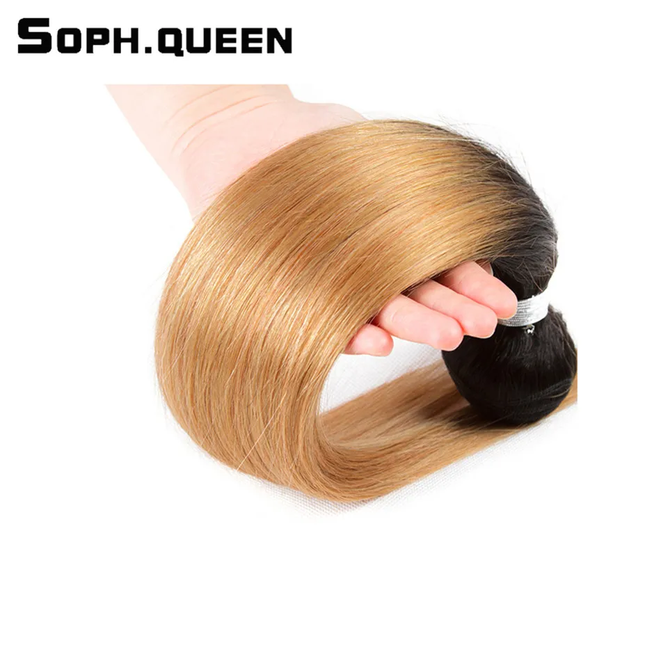 Soph queen Hair предварительно Цветные T1B/27 человеческие волосы блонд пучки бразильские волосы remy прямые волнистые пучки