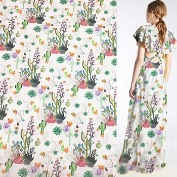 

Cactus and desert design print silk and linen blended fabric 140cm width,SLN138