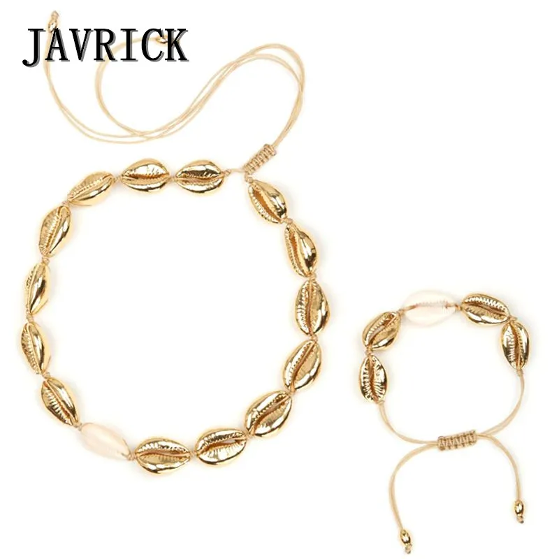 

JAVRICK 2 Pcs/Set Bohemia Ethnic Style Fashion Shells Pendant Silver Gold Natural Adjustable Braided Rope Handmade Charms