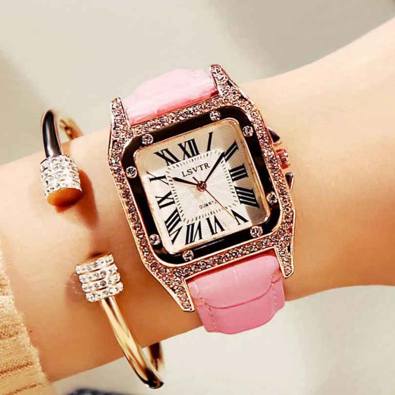 Reloj mujer Ретро Женские часы со стразами модные кварцевые с кожаным ремешком