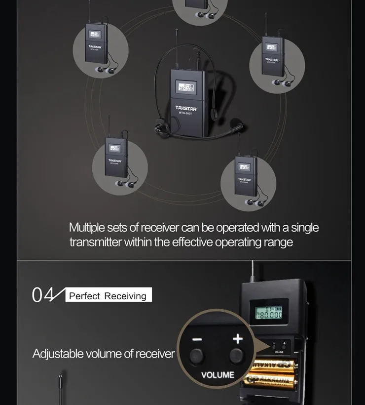 Flash Deal 100m operating range 1 Transmitter+10 Receivers 100% Original Brand New Takstar WTG-500 UHF PLL Wireless tour guide system 4 Flash Deal 100m operating range 1 Transmitter+10 Receivers 100% Original Brand New Takstar WTG-500 UHF PLL Wireless tour guide system 4