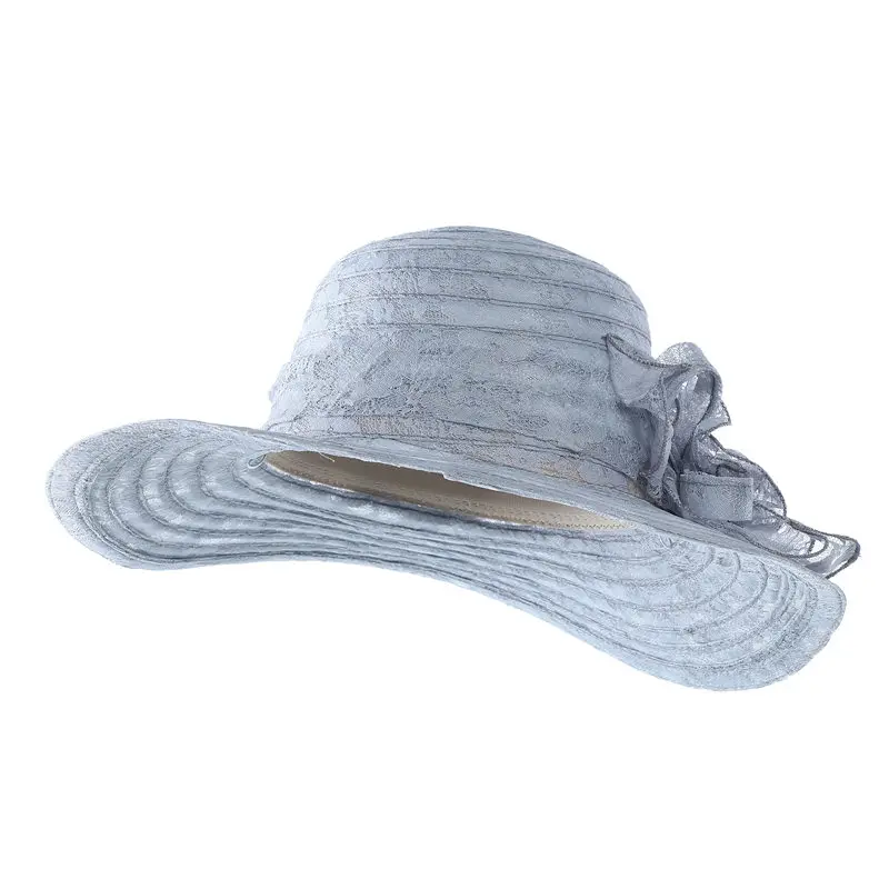 Kajeer женские летние шляпы для защиты от УФ-лучей khakii Кружева полые печати пряжи ткань цветок церковная шляпа для свадьбы праздник шапки - Цвет: Gray