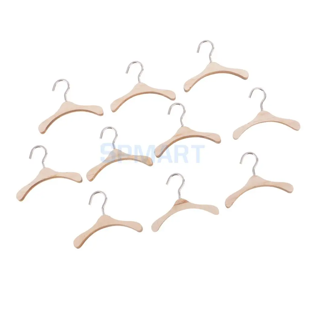 Set of 20 Dolls 6cm Wooden Clothes Hanger Metal Hook Coat Dress Clothes Organizer for Kurhn Dolls