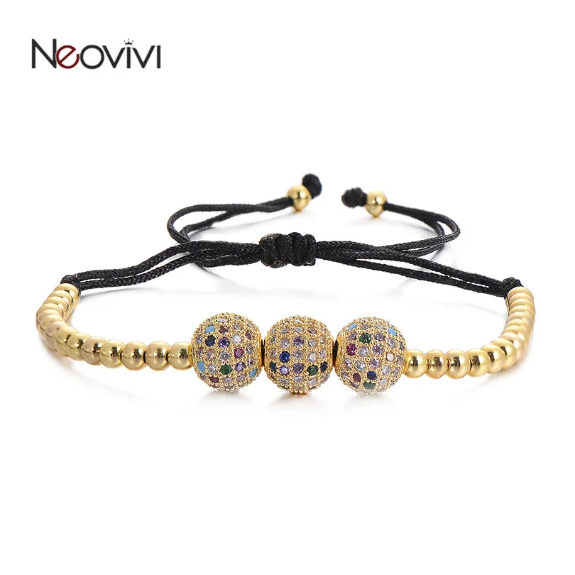 Neovivi Three Multi Zircon Ball Bead Bracelets Brass Round Bead