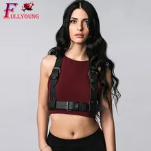 Сексуальное женское нижнее белье из искусственной кожи Fullyoung с кожаным ремнем для взрослых, регулируемый женский топ из искусственной кожи