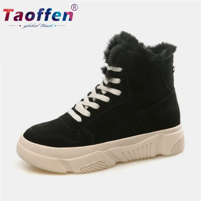 

Taoffen Real Leather Women Walking Shoes Sport Lightweight Winter Warm Wearable Women Sneakers Platform Shoes Size 35-40