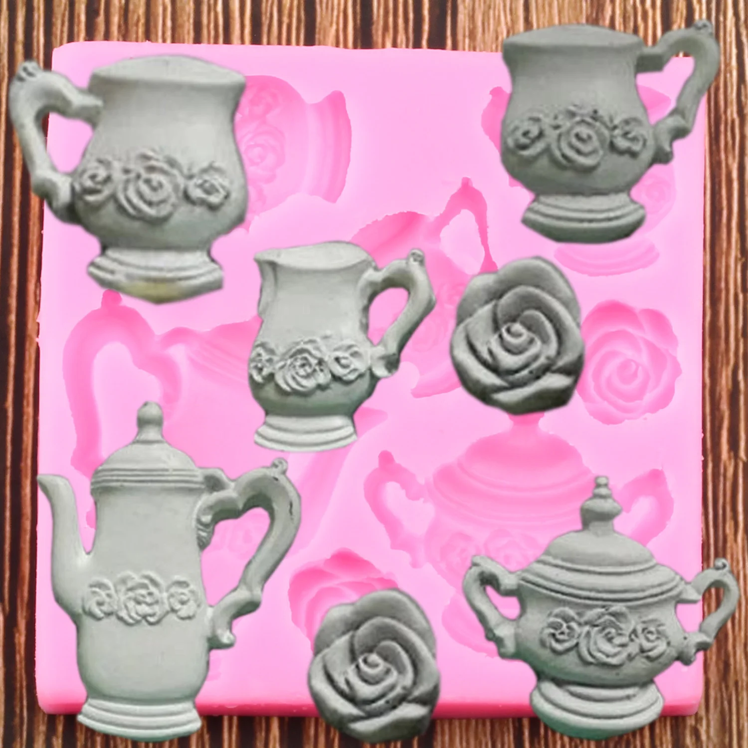 

Teapot Tea Cup Silicone Molds DIY Party Rose Cupcake Topper Fondant Cake Decorating Tools Polymer Clay Candy Chocolate Moulds