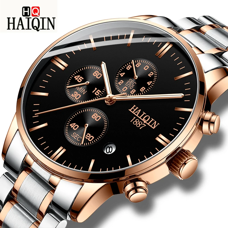 

HAIQIN Men's Watches Watch Men 2019 Gold Luxury Fashion Brand Military Sports Stainless Steel Clock Waterproof Relogio Masculin