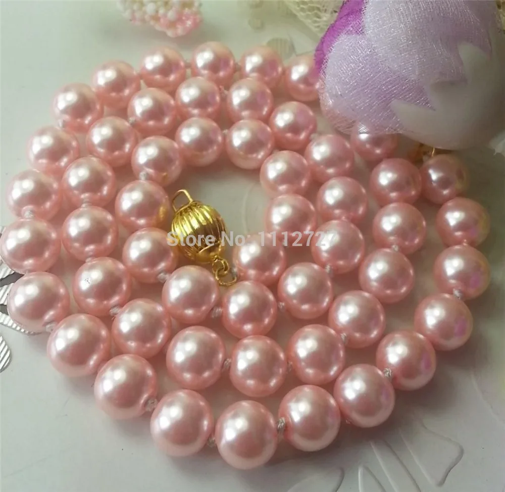 

women Fashion Jewelry HOT! Fashion 8mm Pink Ocean Shell Pearls Necklace Beads Jewelry Natural Stone 18inch MY4185 Wholesale Pric