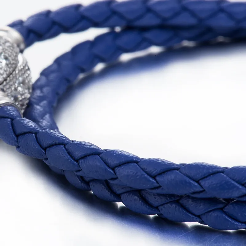 12 цветов кожаный браслет с круглым замком в виде цветка ириса браслеты из стерлингового серебра 925 пробы BZSL004 - Окраска металла: 10 Navy blue