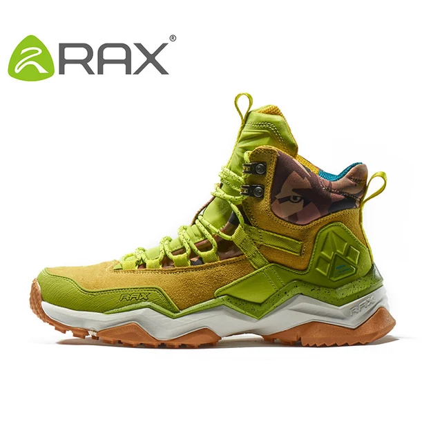 RAX Men Hiking Shoes Mid-top Waterproof Outdoor Sneaker Men Leather Trekking Boots Trail Camping Climbing Hunting Sneakers Women apple green women