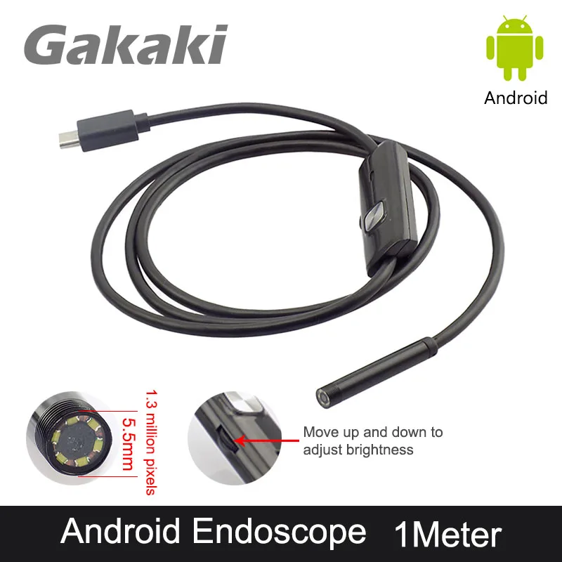 Gakaki 5.5 мм объектив Android мобильного OTG USB Инспекция эндоскопа Камера 1 м Водонепроницаемый змея трубой бороскоп Камера
