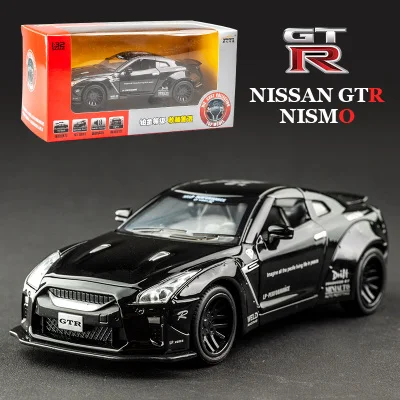 KIDAMI 1:32 AMG Nissan GTR литье под давлением модель автомобиля игрушечные машинки оттягивающийся автомобиль со звуком светильник Коллекция подарков для детей и взрослых для мальчиков - Цвет: Black-Gift Box