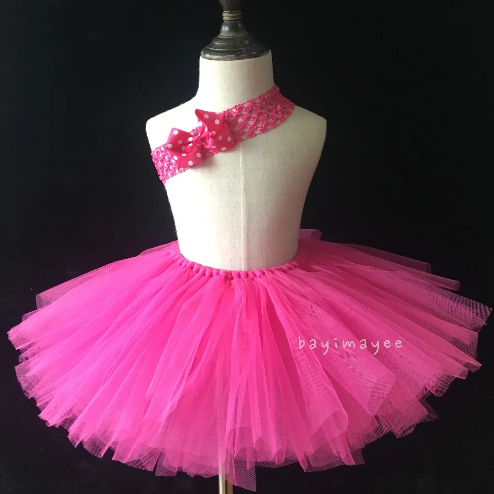 Girls Pink Tutu Skirts Baby Handmade Fluffy Tulle Ballet Pettiskirt Tutus with Dots Headband
