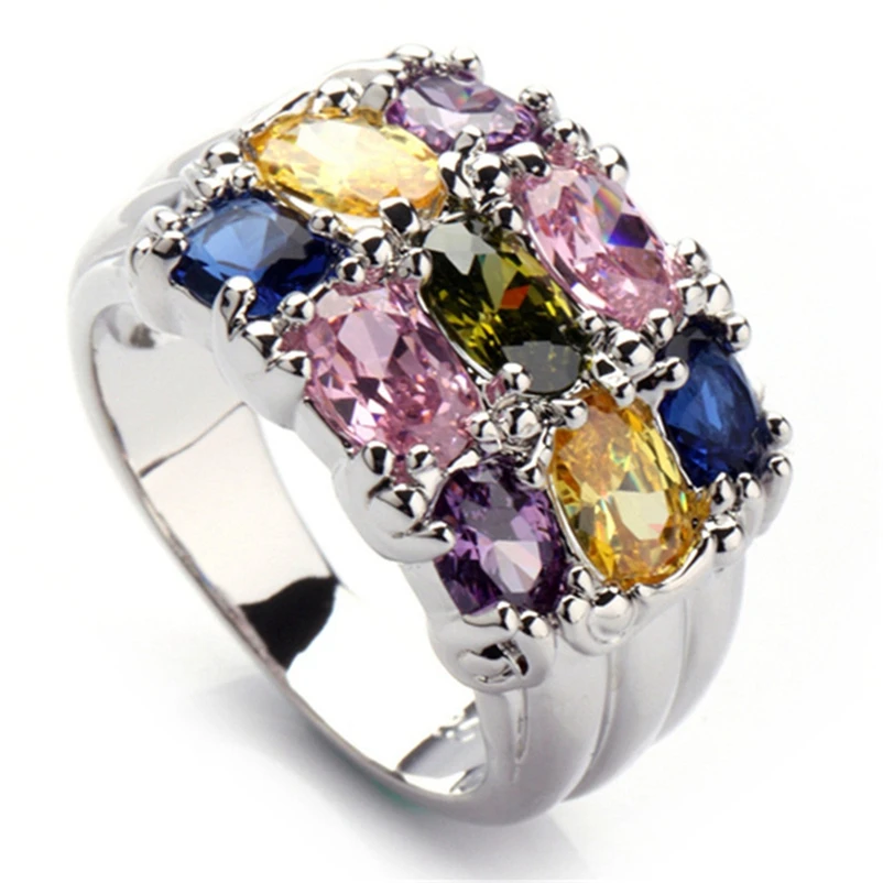 

SHUNXUNZE charms Engagement wedding rings for men and women Pink Peridot Morganite Blue Purple Cubic Zirconia Silver Plated R141