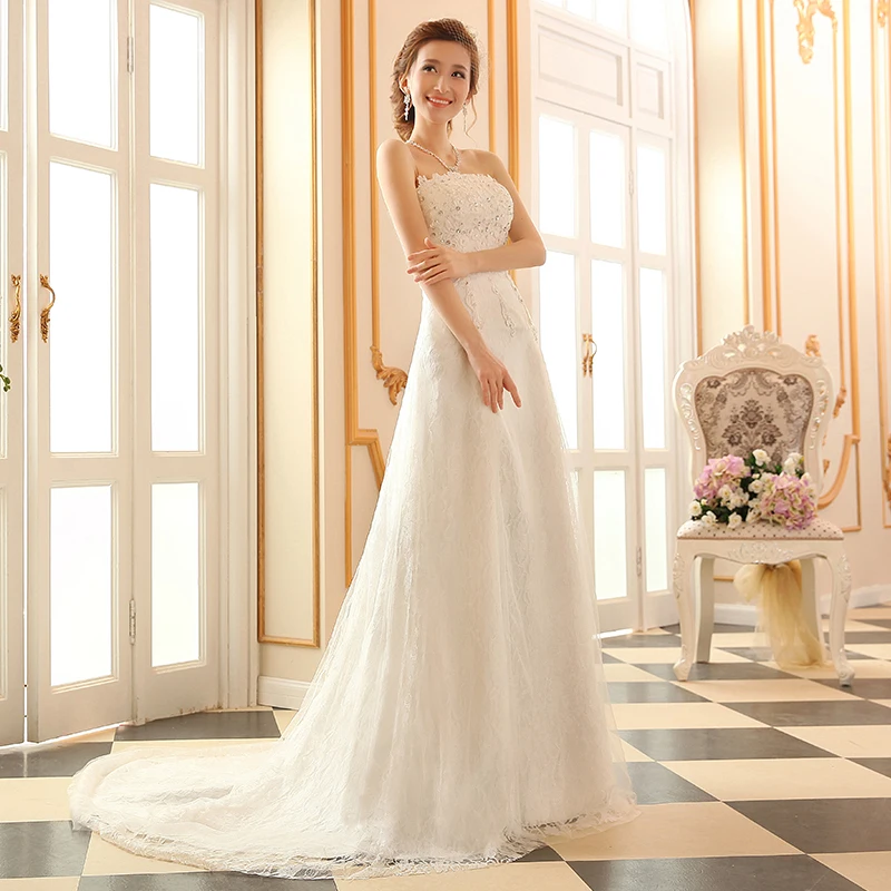 Fashionable Winter New Sexy Tube Top Lace wedding dress 2014 White