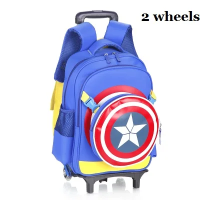 Капитан Америка поднимается по ступенькам багаж 3D мультфильм школьные сумки, студенческие сумки на колесиках детский дорожный рюкзак сумка на плечо - Цвет: 2 wheels