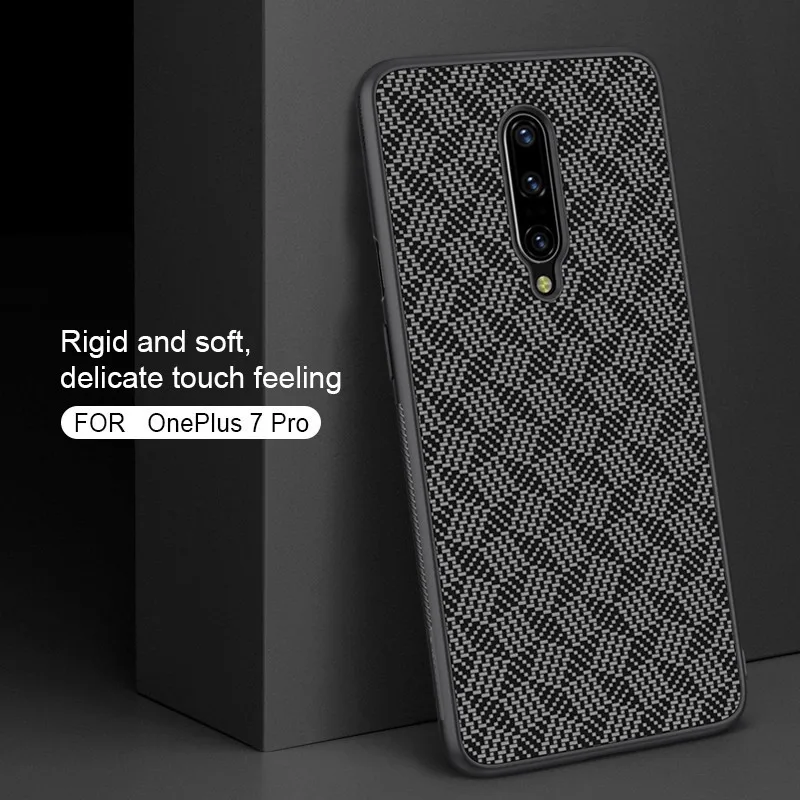 

OnePlus 7 Case Cover NILLKIN Plaid Synthetic Fiber TPU Frame+PC Back Shell Back Cover Case for OnePlus 7 Pro