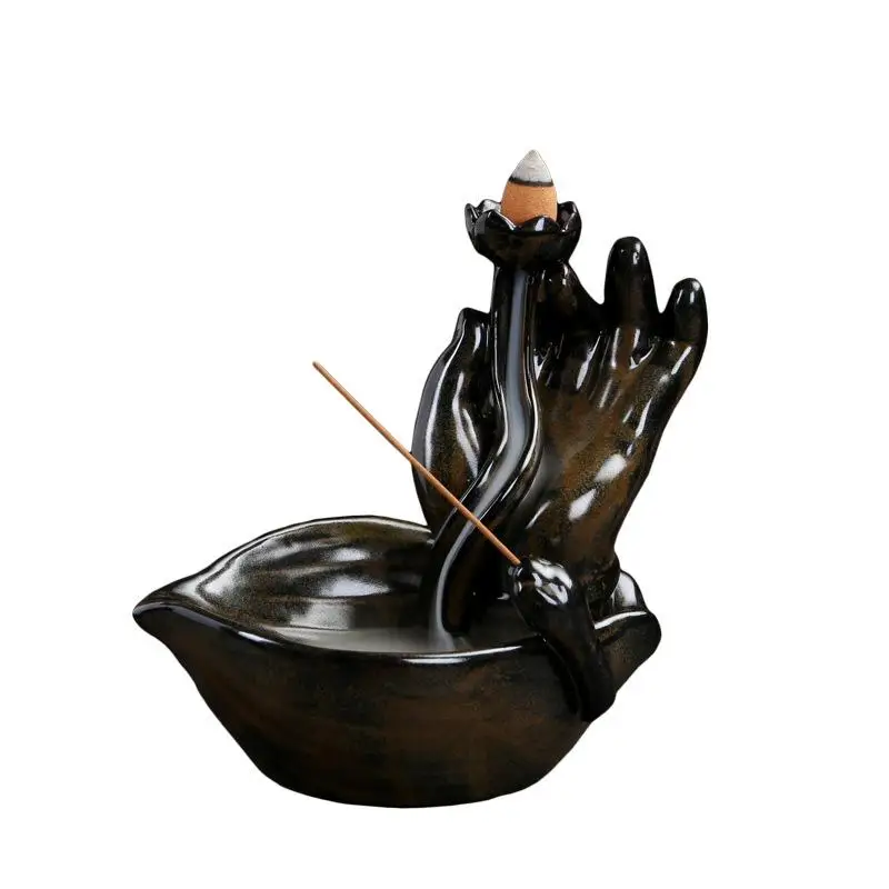 

Classic Buddha Hand Smoke Waterfall Incense Burner Ceramic Backflow Incense Holder Home Decoration Use In Home Teahouse