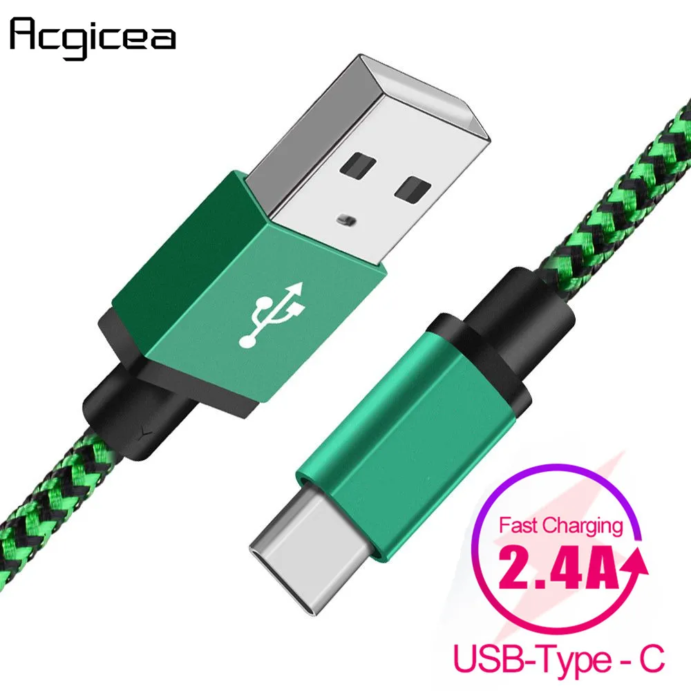 

Type-C USB C Cable Bradied 2.4A Quick Fast Charge Mobile Phone Charger Cables For Samsung S9 Xiaomi Huawei P30 Cord 0.2m 2m 3m