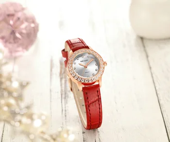 

MEGIR Elegant Casual Quartz Women Watches Top Brand Luxury Red Leather Strap Crystal Decoration Concise Ladies Wristwatches 2019