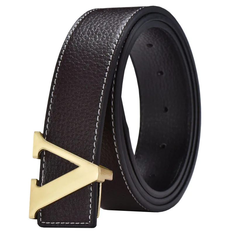 

2019 New Designer Women's Belt V Smooth Buckle Waist Belts For Men Jeans 3.7cm Fashion Strap Quality Real Leather Belt