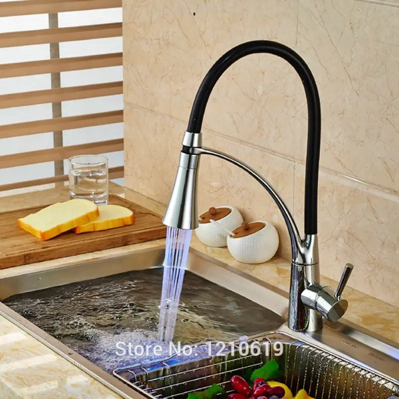 

Newly Pull Down Kitchen Sink Faucet LED Light Basin Mixer Tap Chrome Finished Hot&Cold Water Tap