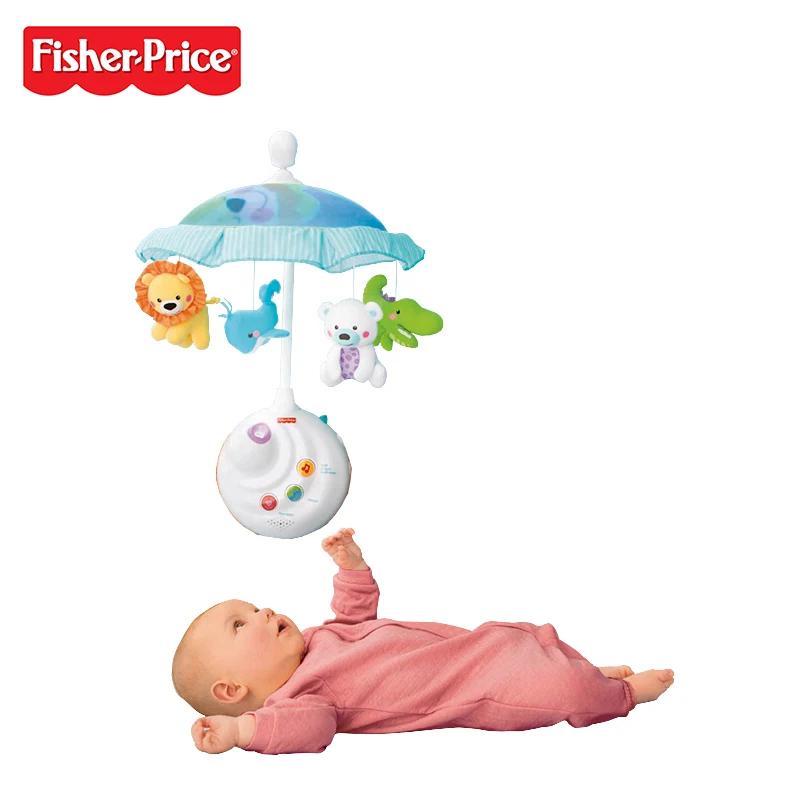 Подлинная Fisher Price маленьких Постельное белье музыкальный мобиль животных кровать колокол Драгоценные планета 2-в-1 проекции мобильного N8849