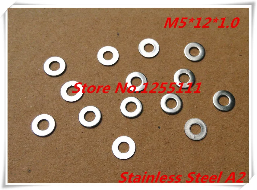 100pcs/lot M5 x 12 x 1.0 5mm Stainless Steel A2 Flat washer Thickness 1