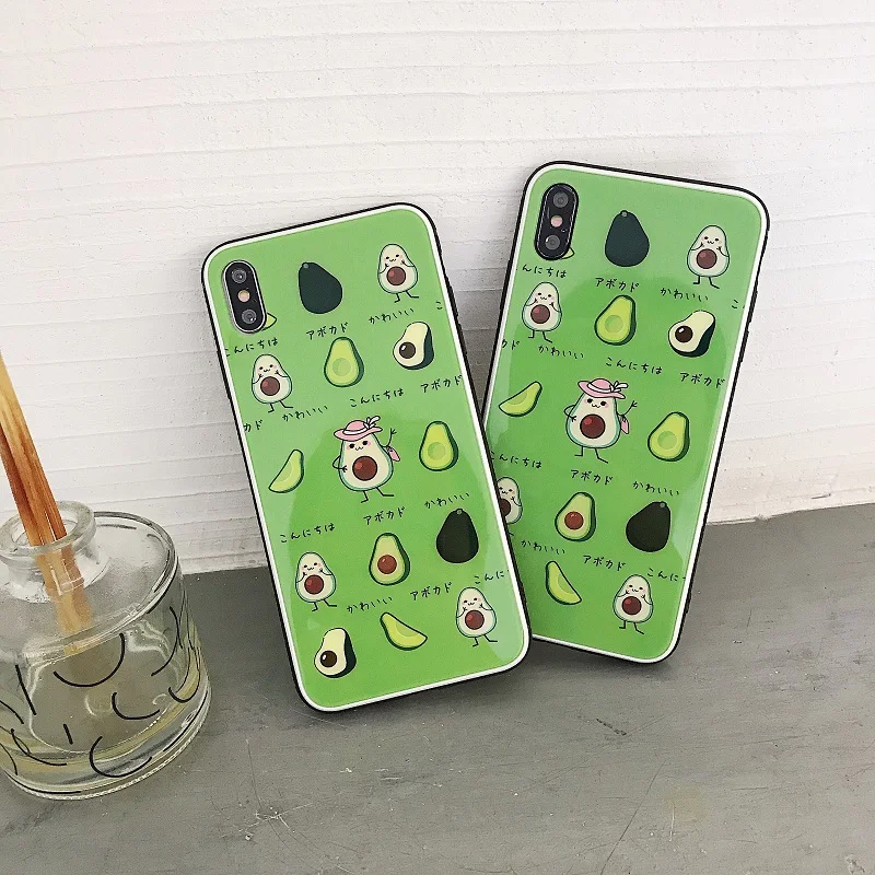 

Sunshine Cartoon Cute Avocado Two-tone Anti-collision Glass Case for Apple iPhone 6 7 8 6S 6SPlus 7Plus 8Plus X XS XR Xsmax