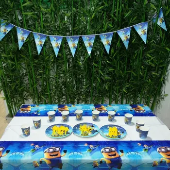 

52pcs Minions Party Supplies Plate/Cup/Flags/Tablecloth Minion Birthday Party Decoration Shower Favor Minions Party Supplies Set