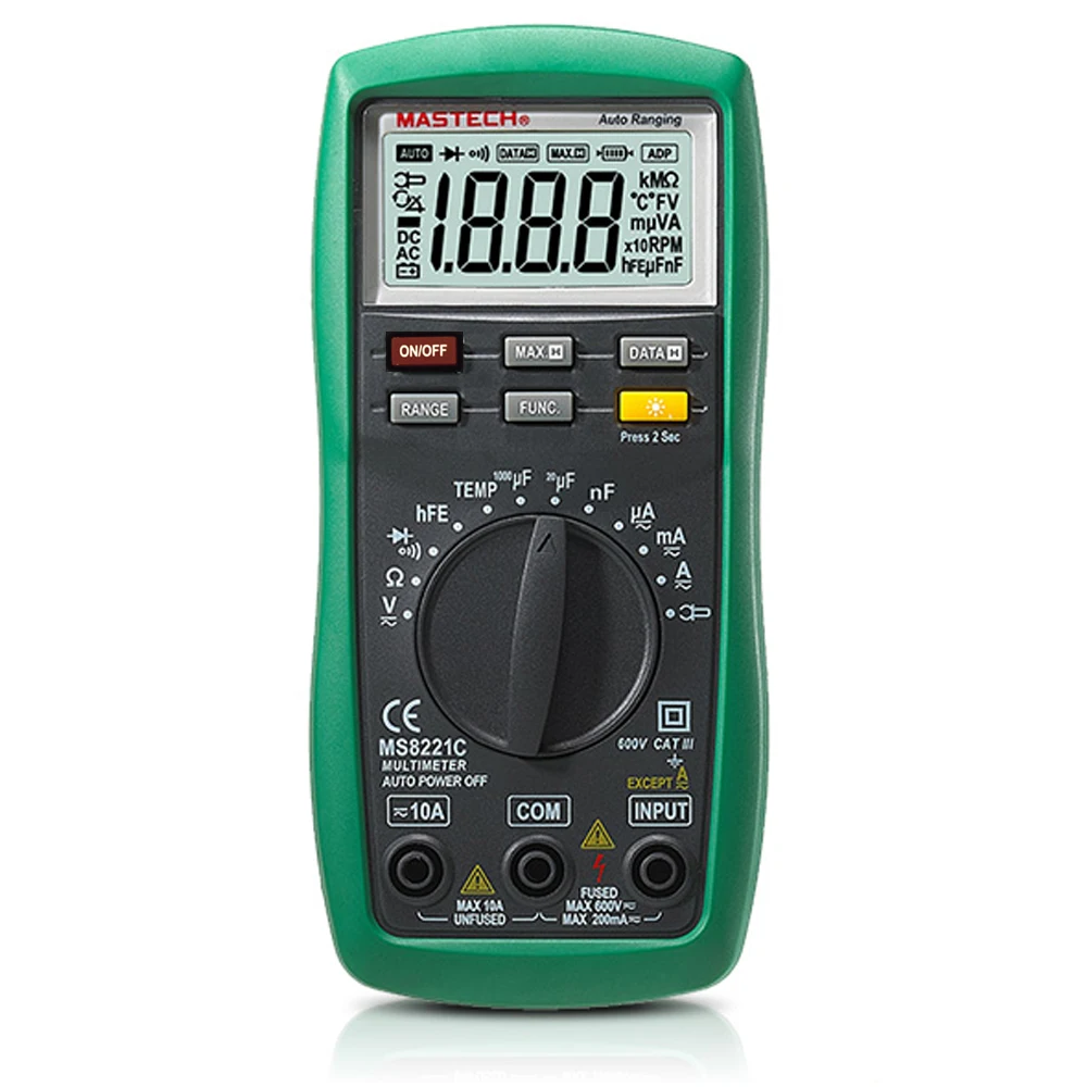 

Mastech MS8221C Digital Multimeter Auto Range Transistor Temperature Capacitance hFE Tester LCD Backlight