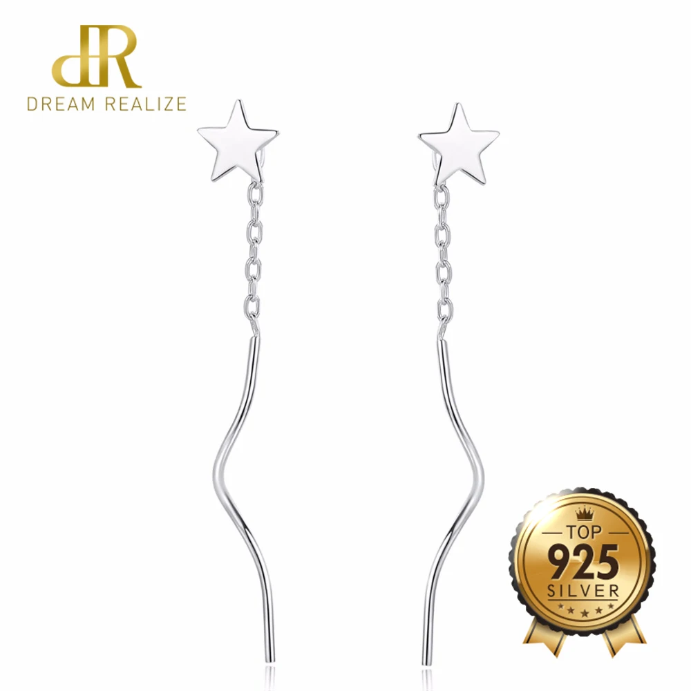 

DR New Design 925 Sterling Silver Drop Earring with Shiny Star Long Silver Earrings for Women Girl Banquet Party or Anniversary