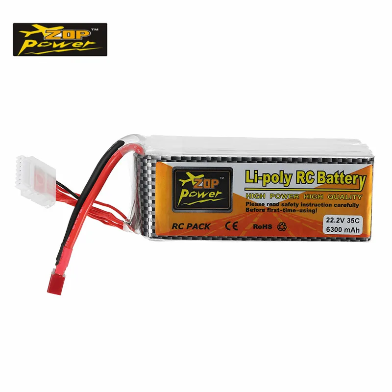 

High Quality ZOP Power 22.2V 6300mAh 35C 6S Rechargeable Lipo Battery T Plug for 1/10 RC Car Toys Models Parts Accessories