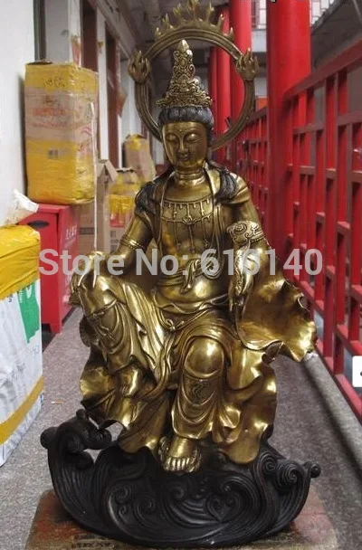 

K@13@AA@26 Tibet Folk Buddhism Bronze Ruyi Lotus leaf Kwan-yin Boddhisattva Statue