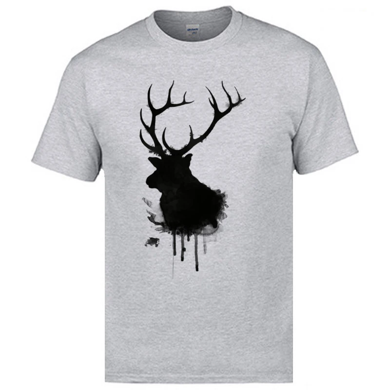 Design Short Sleeve Tops Tees Thanksgiving Day Crew Neck 100% Cotton Men T Shirt Elk Design Tops Shirt Funny Free Shipping Elk grey