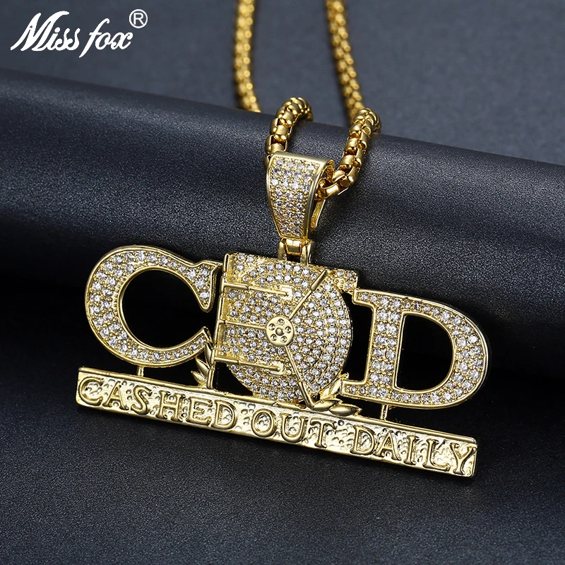 

Missfox Cashed Out Daily English Alphabet Pendant Necklace Copper Zircon Top Quality Personality Hip Hop Style Golden Necklace