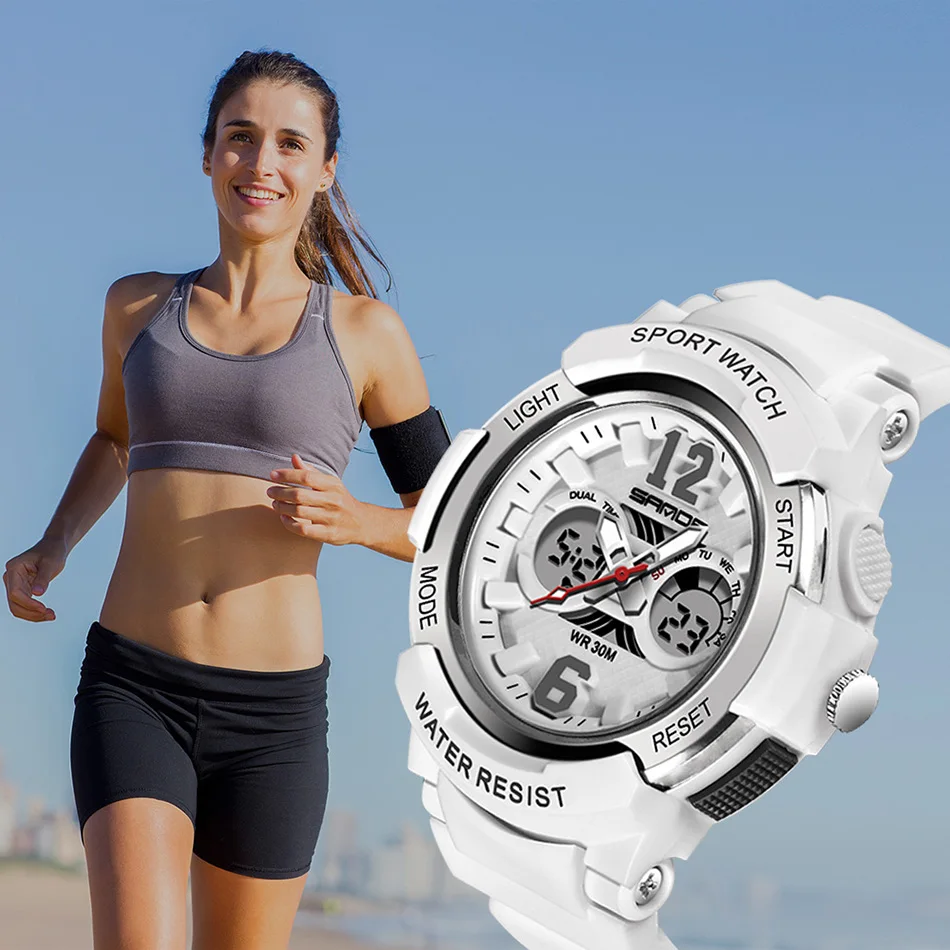 Relogio Feiminino Digital Watch Women 30M Waterproof Electronic Sports Watch For Women Fitness Resin Wrist Watch Lady LED White