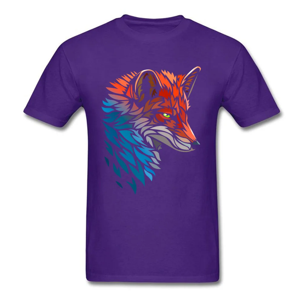 Tribal Fox Red Blue Classic Men's T-shirts Crew Neck Short Sleeve Pure Cotton Tops Shirts Printed Tops Shirts Free Shipping Tribal Fox Red Blue purple