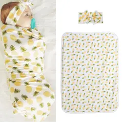 1 компл. ребенка пеленать младенца Хлопковые смеси Одеяло пеленать Обёрточная бумага ананас печати теплый спальный мешок + оголовье, набор