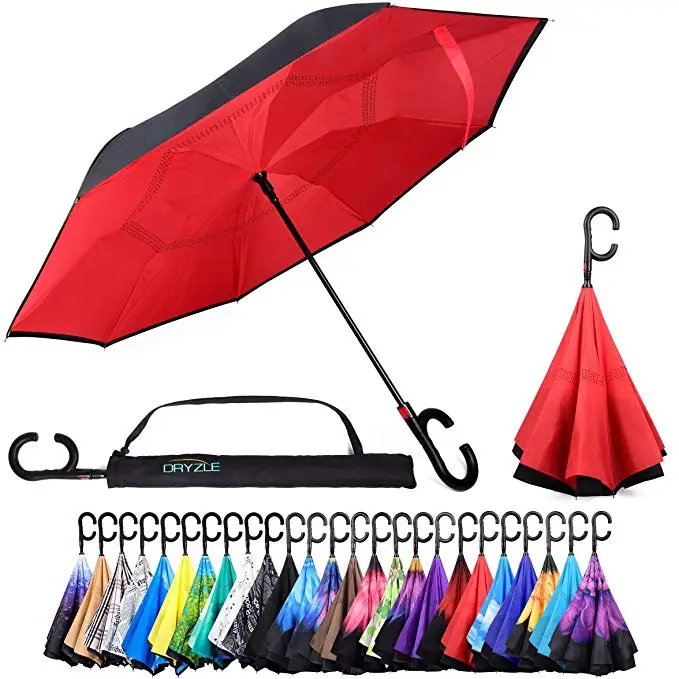 Защита от ультрафиолета, уникальный ветрозащитный брелла, открывающийся лучше, чем большинство зонтов, реверсивный складной двуслойный