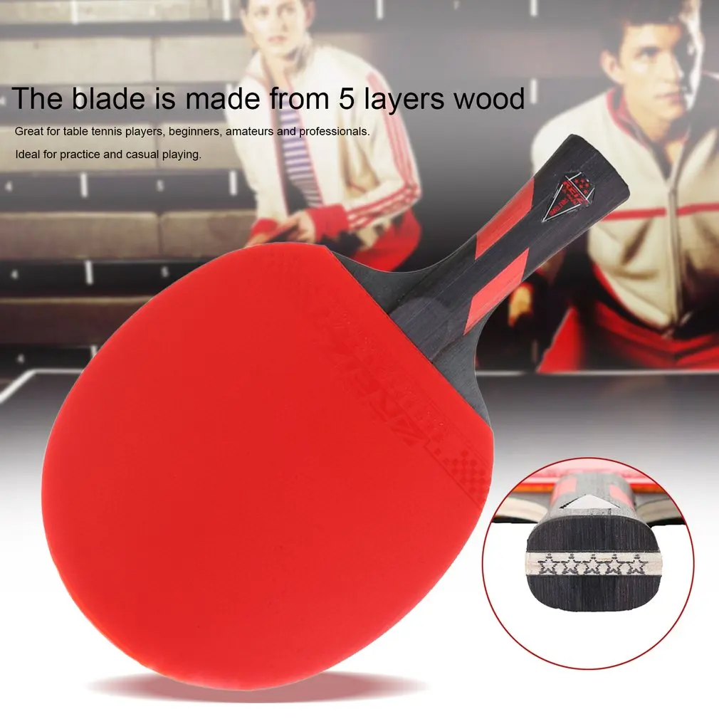 1 шт. 5 звезд Черный Красный деревянный Настольный теннис ракетка двойной прыщи-в резиновой ракетки для пинг-понга для подростков игроков 2 размера