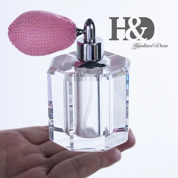 

H&D 10ml Clear Vintage Crystal Refillable Empty Perfume Bottle with Pink Bulb Spray Atomizer Lady Gift Home Wedding Decor Favors