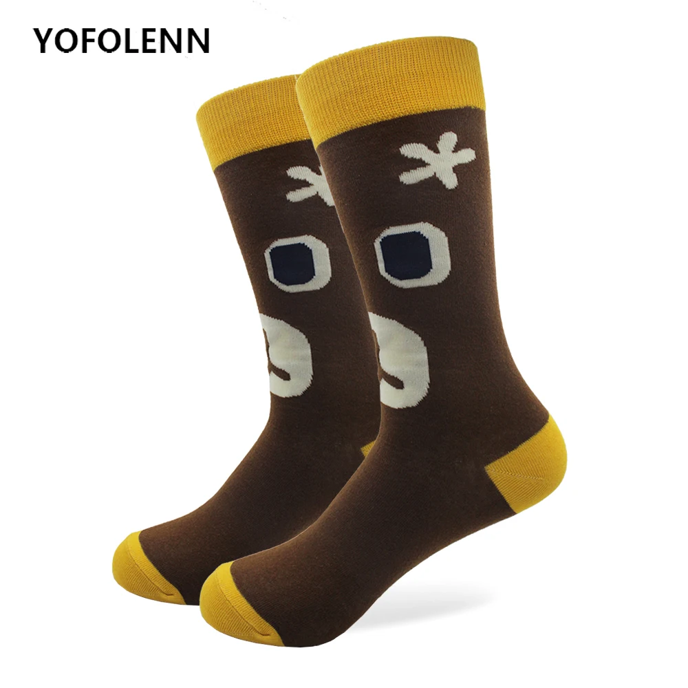 

1 Pair Combed Cotton Women's Socks with Cute Animal Bear Cartoon Robot Rainbow Pattern Long Happy Funny Comfortable Socks