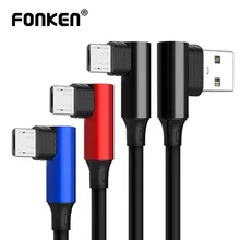 FONKEN Micro USB Cable Fast Charger Charge Cord 90 Degree Bending Charging Data Cable L Type Bent Sync Mobile Phone Cables