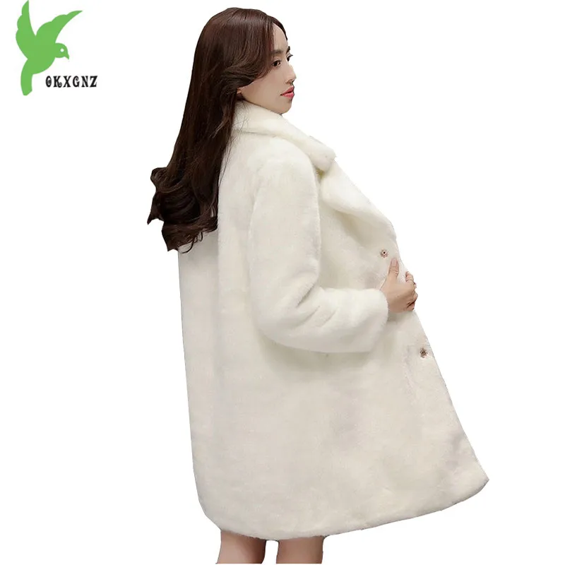 Новые зимние женские пальто из искусственного меха норки модные однотонные толстые куртки средней длины размера плюс верхняя одежда OKXGNZ1038